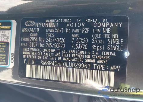 2020 Hyundai Palisade Sel from USA, damaged, VIN KM8R4DHE0LU029963